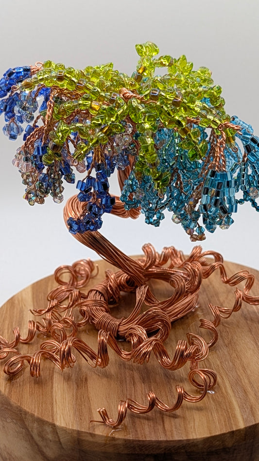 Blue Wisteria Tree — Copper Wire on 6" Birch Disk