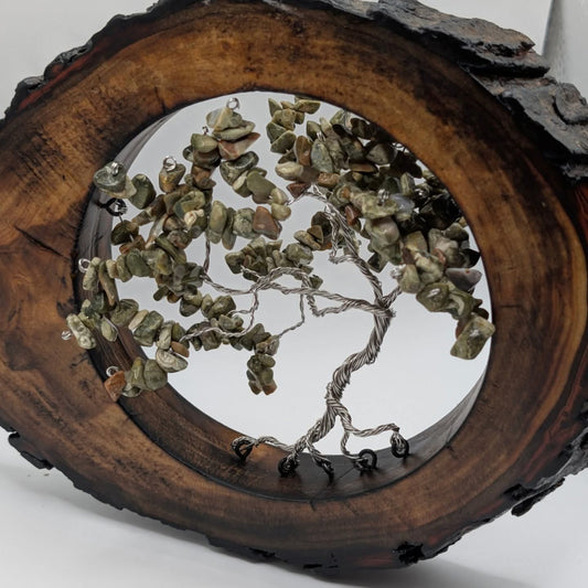 Tree of Life - Spalted Maple Disk with Stainless Steel & Seashell Foliage