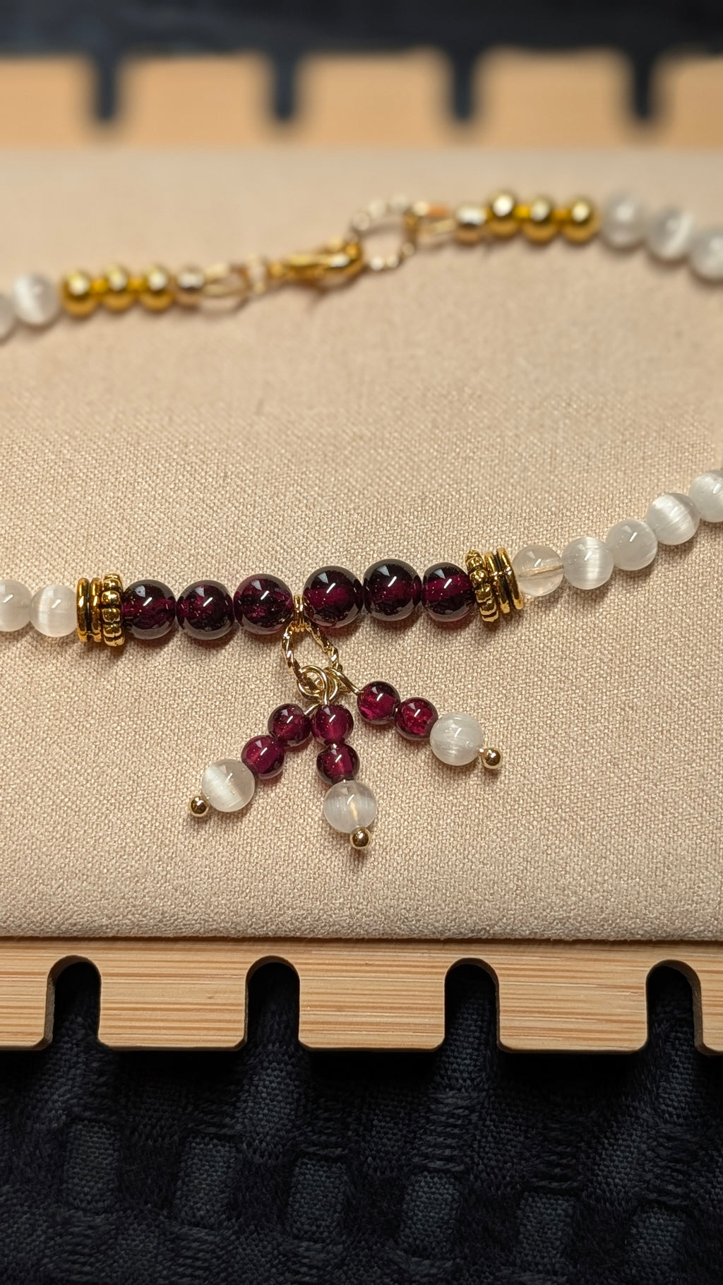 Garnet & Selenite Gold Bracelet