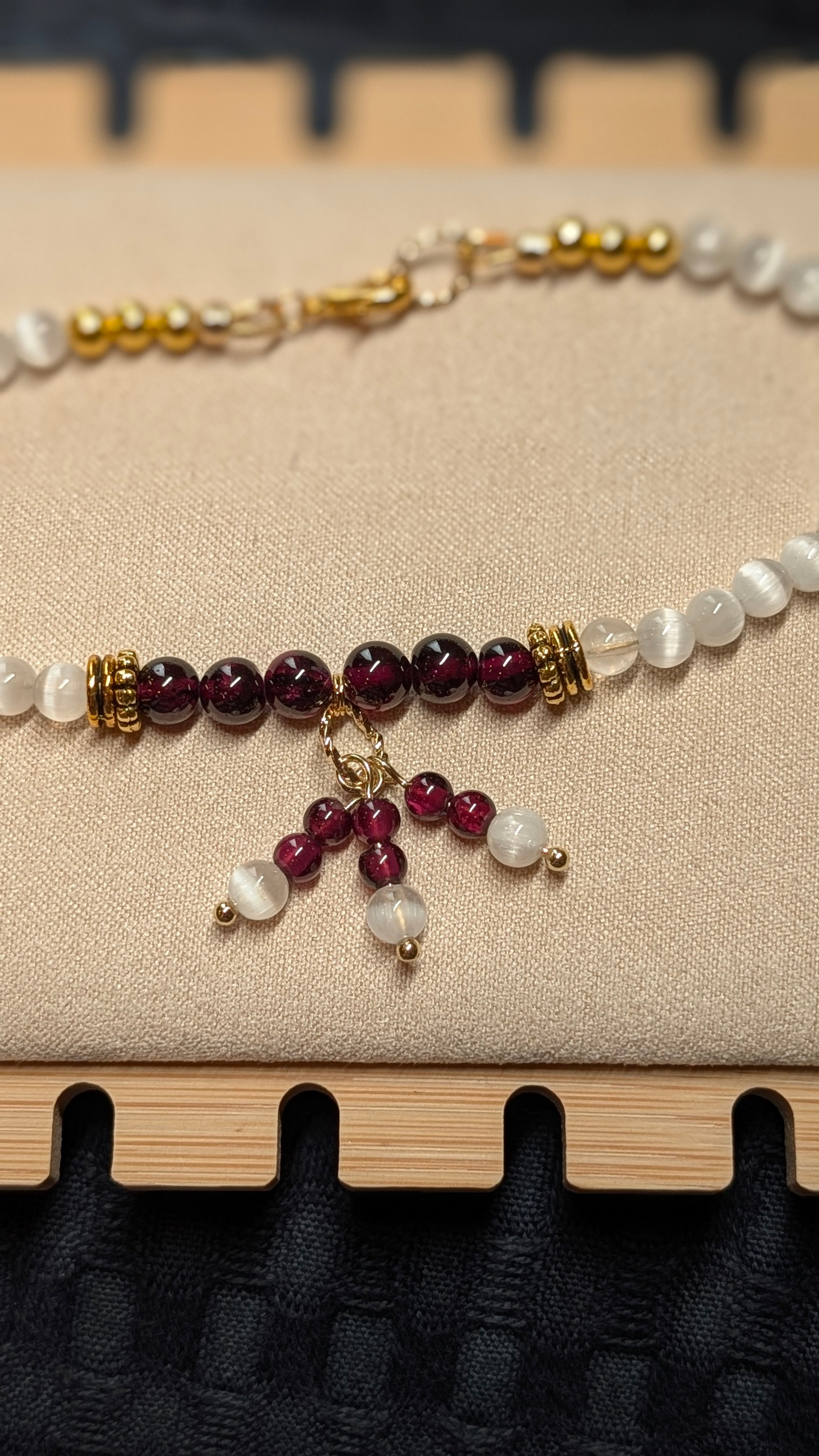 Garnet & Selenite Gold Bracelet
