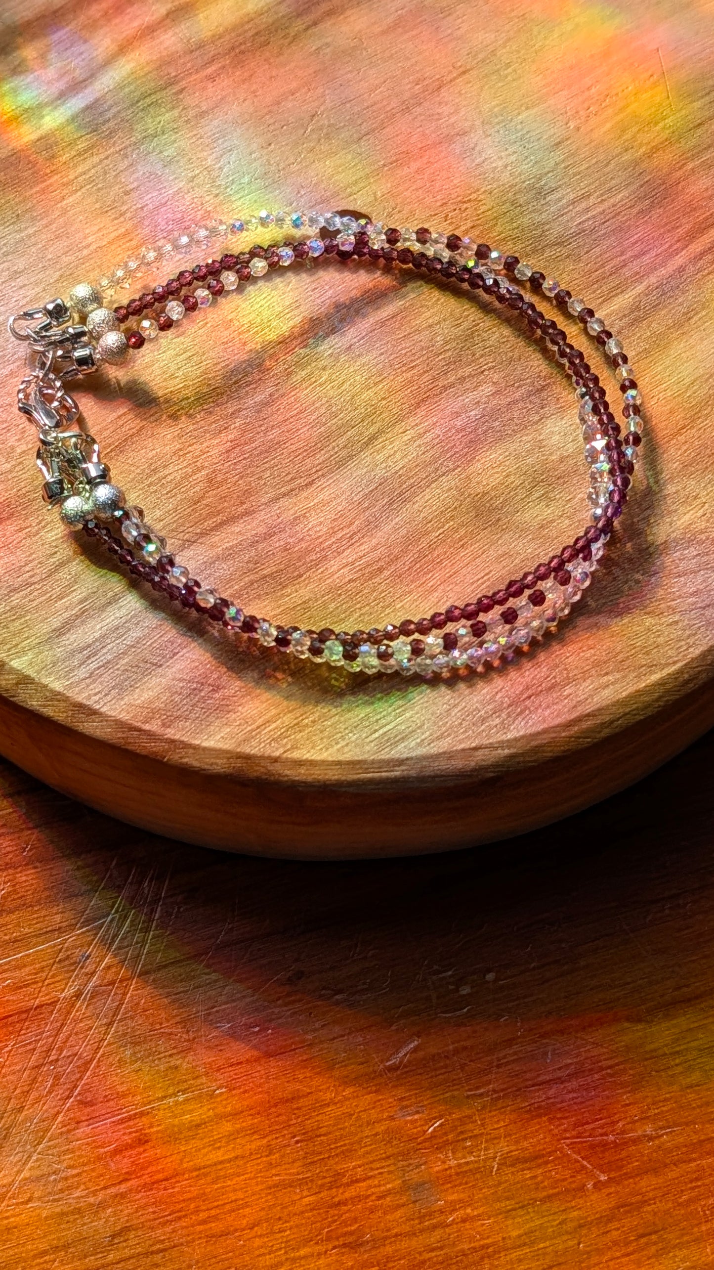 Purple Thunder & Clear AB Crystal Silver Triple Bracelet