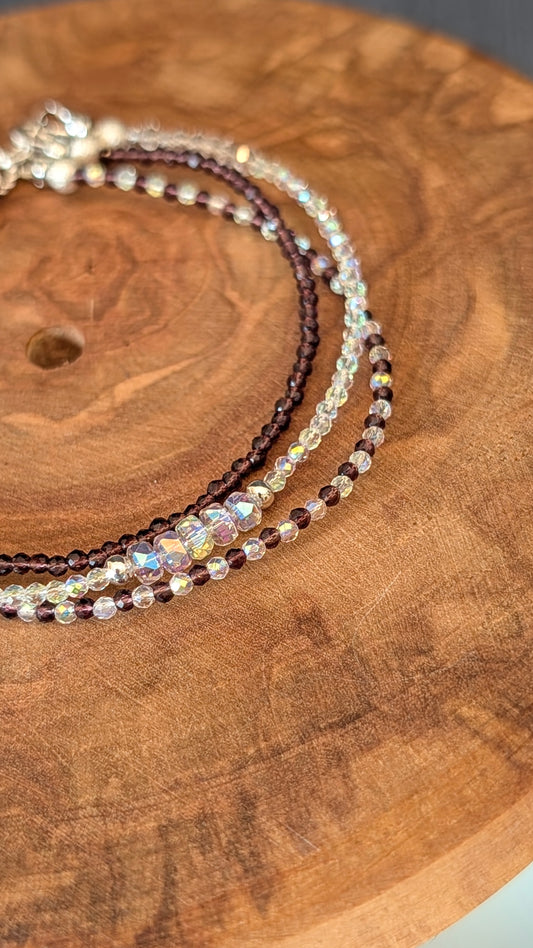 Purple Thunder & Clear AB Crystal Silver Triple Bracelet