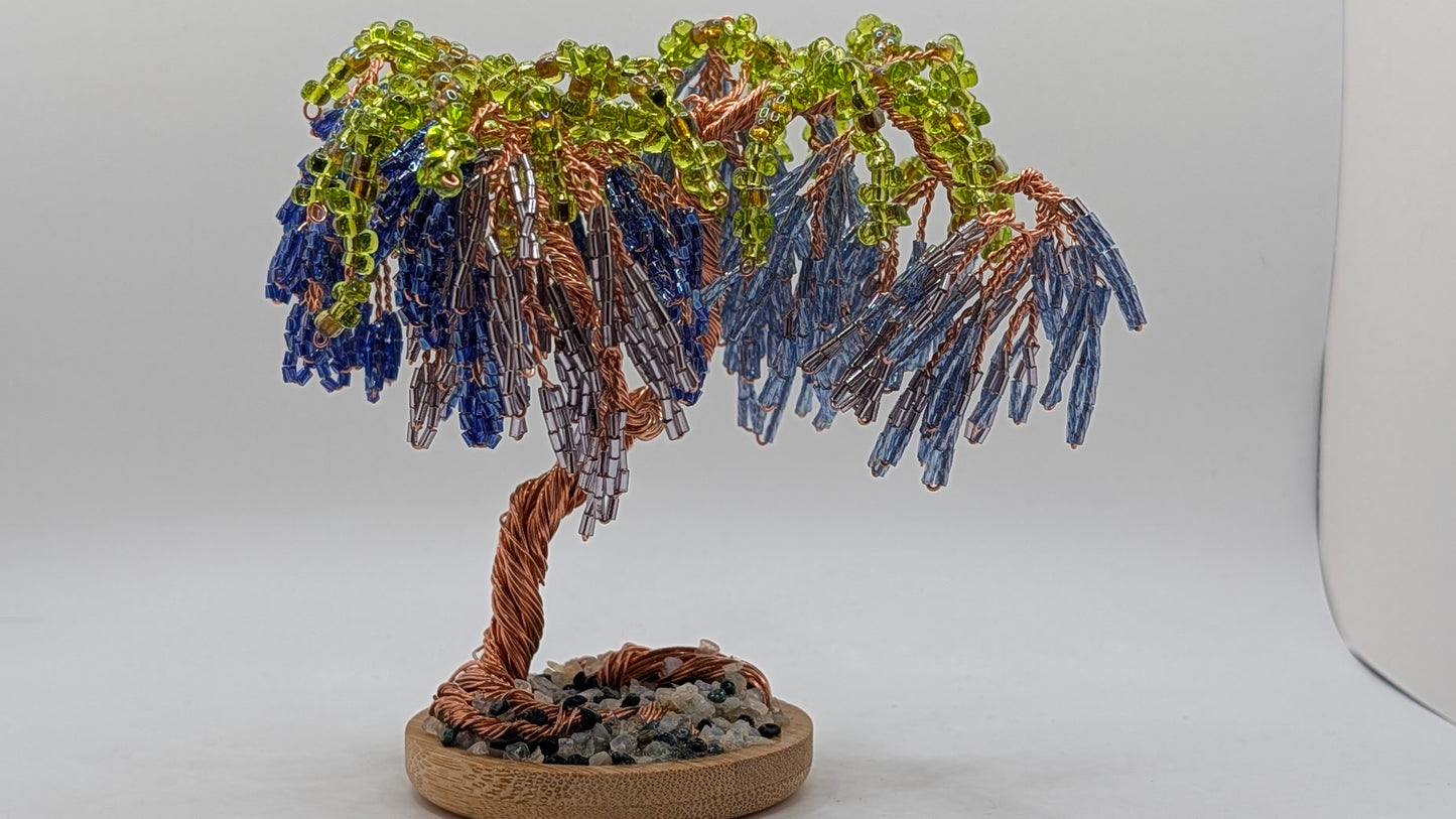 Blue Wisteria Tree — Copper Wire with Blue Glass Beads