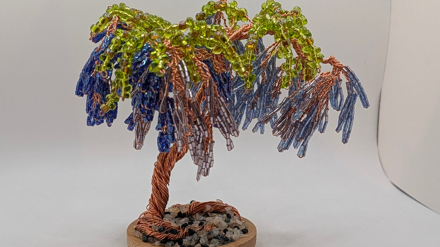 Blue Wisteria Tree — Copper Wire with Blue Glass Beads