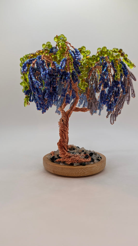 Blue Wisteria Tree — Copper Wire with Blue Glass Beads