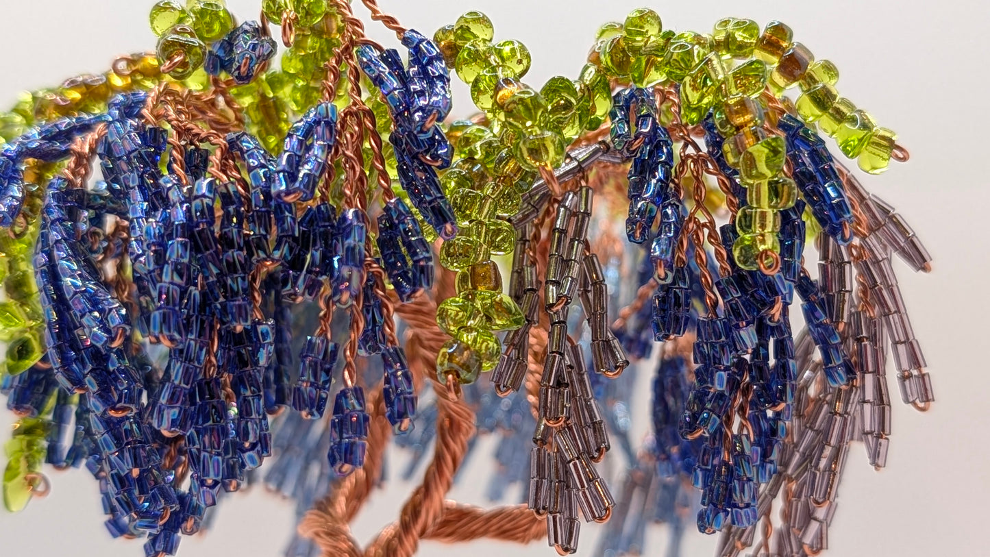 Blue Wisteria Tree — Copper Wire with Blue Glass Beads