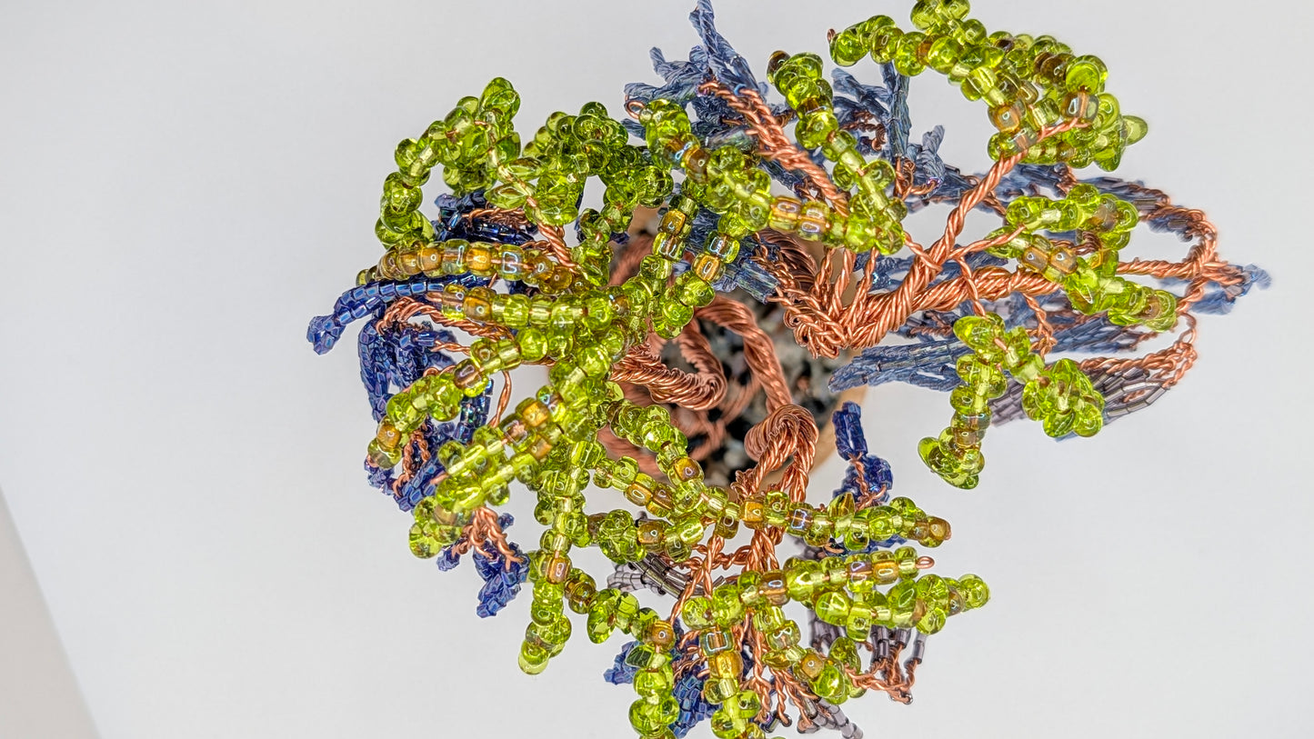 Blue Wisteria Tree — Copper Wire with Blue Glass Beads