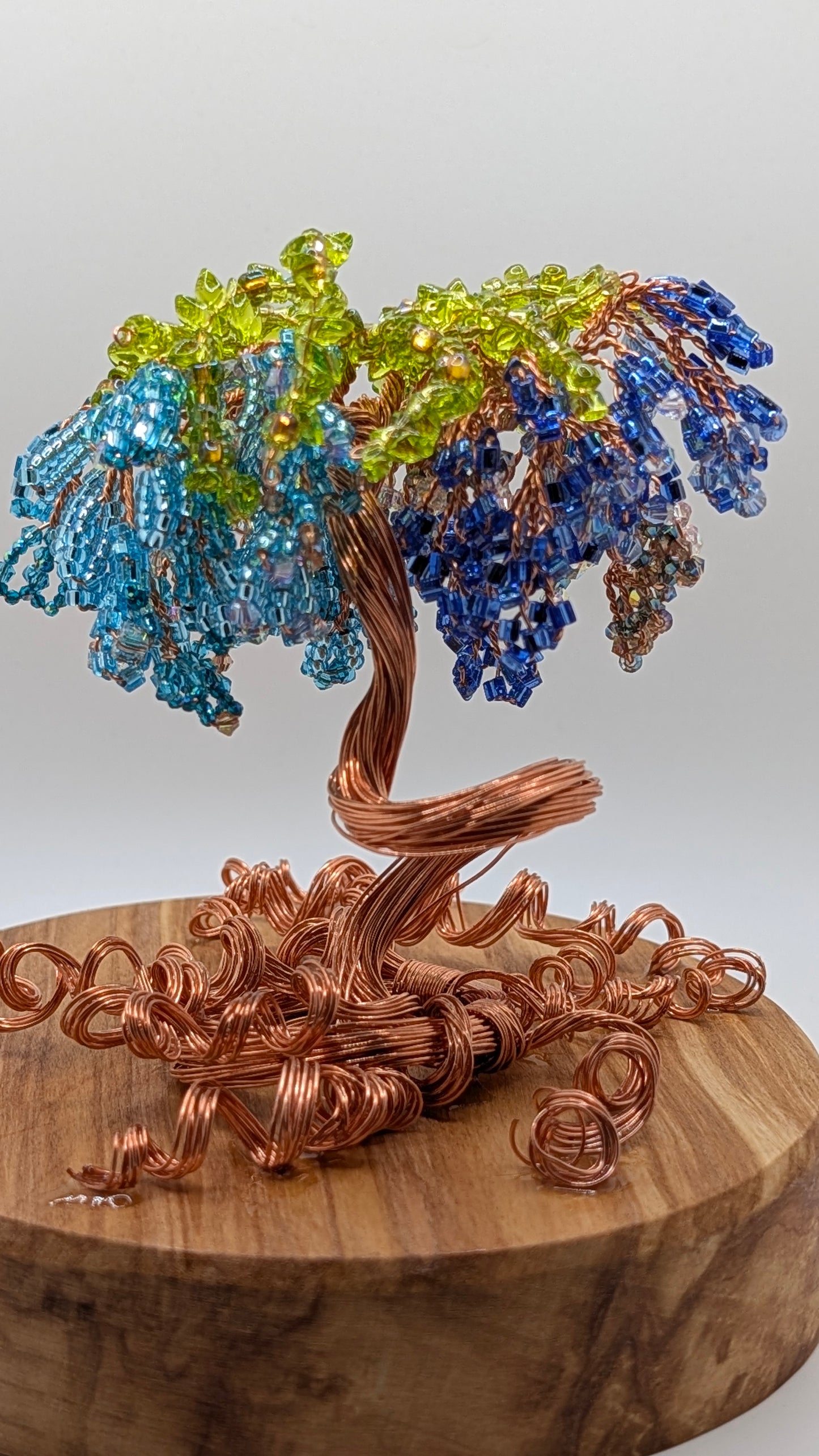 Blue Wisteria Tree — Copper Wire on 6" Birch Disk