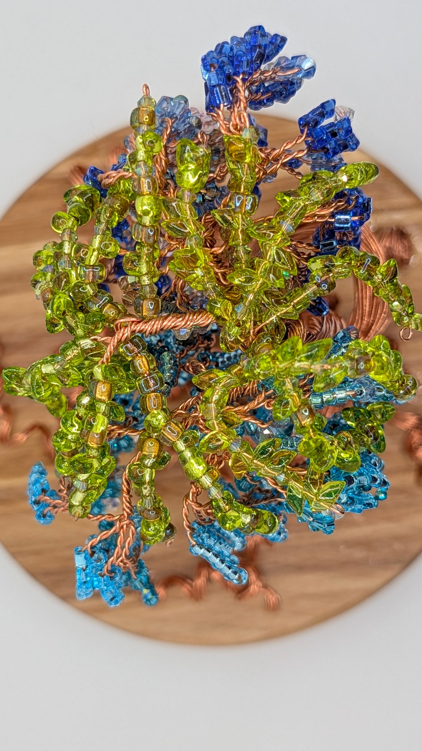 Blue Wisteria Tree — Copper Wire on 6" Birch Disk