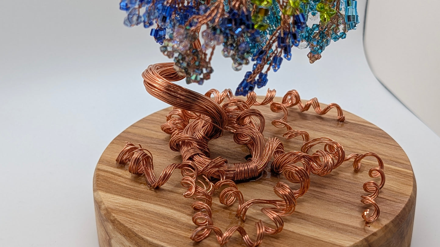 Blue Wisteria Tree — Copper Wire on 6" Birch Disk