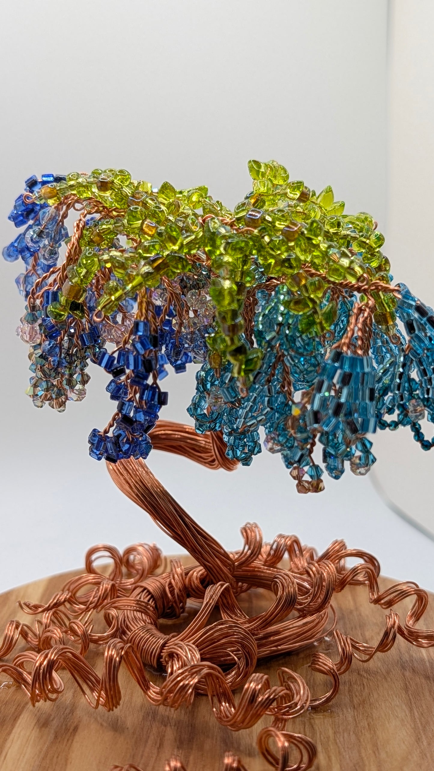 Blue Wisteria Tree — Copper Wire on 6" Birch Disk