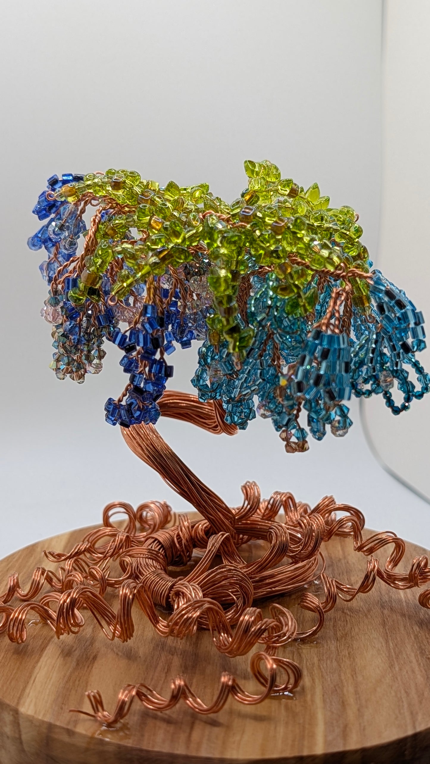 Blue Wisteria Tree — Copper Wire on 6" Birch Disk