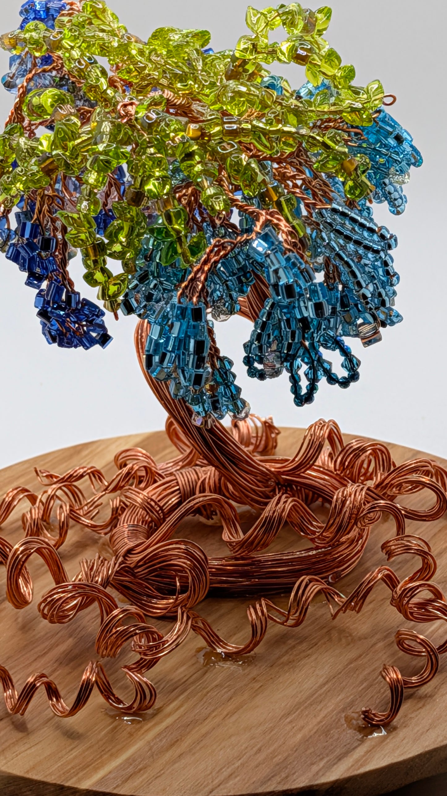 Blue Wisteria Tree — Copper Wire on 6" Birch Disk