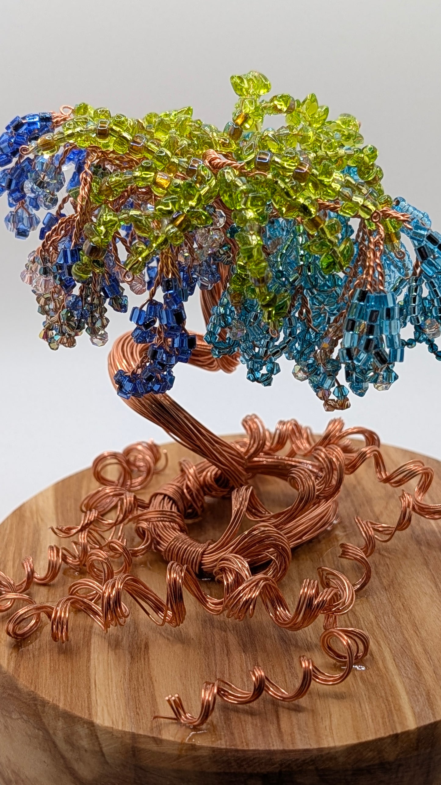 Blue Wisteria Tree — Copper Wire on 6" Birch Disk