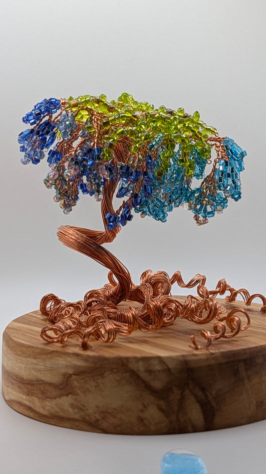 Blue Wisteria Tree — Copper Wire on 6" Birch Disk