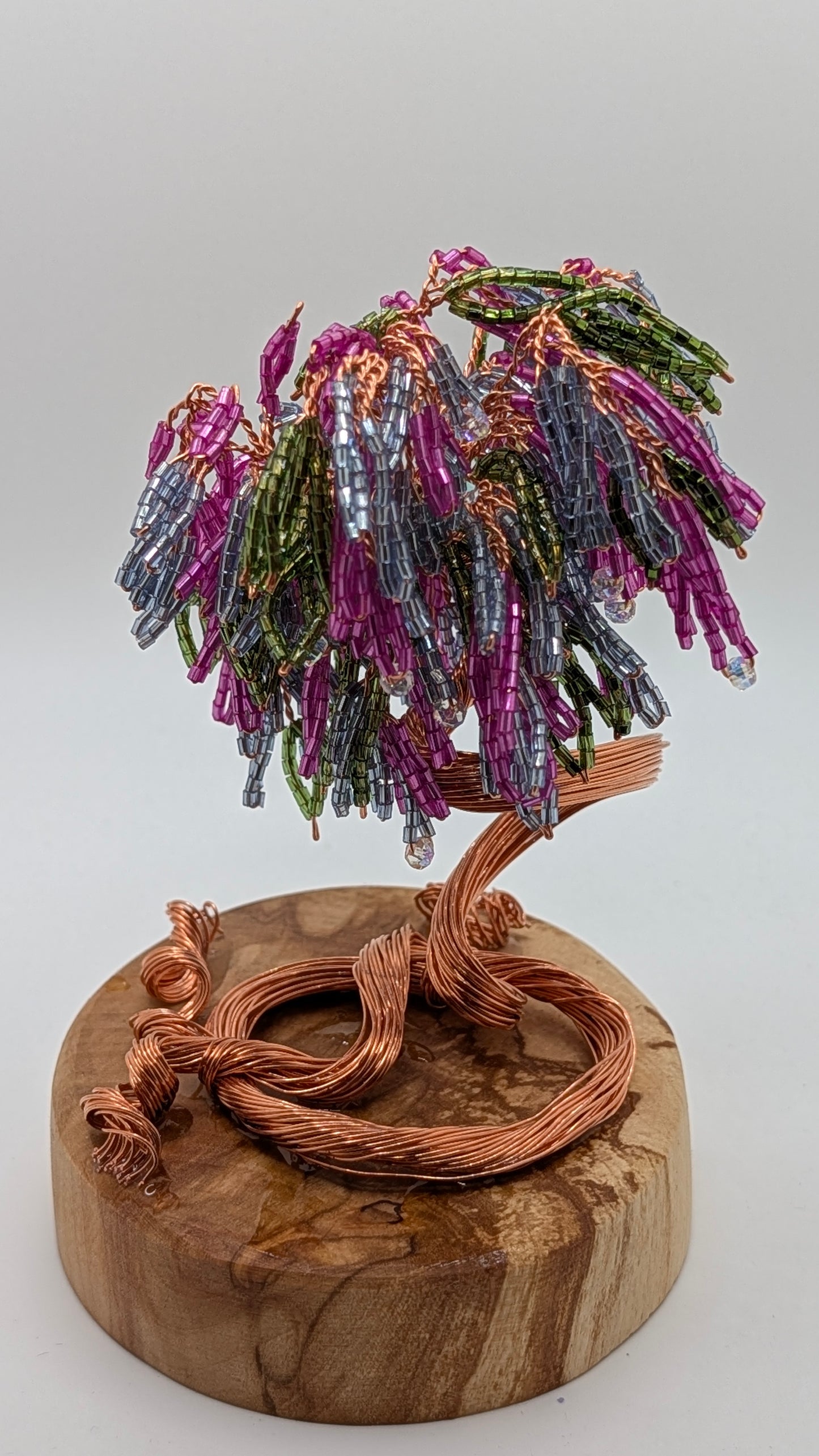 Wisteria Tree — Copper Wire with Pink & Purple Glass Beads