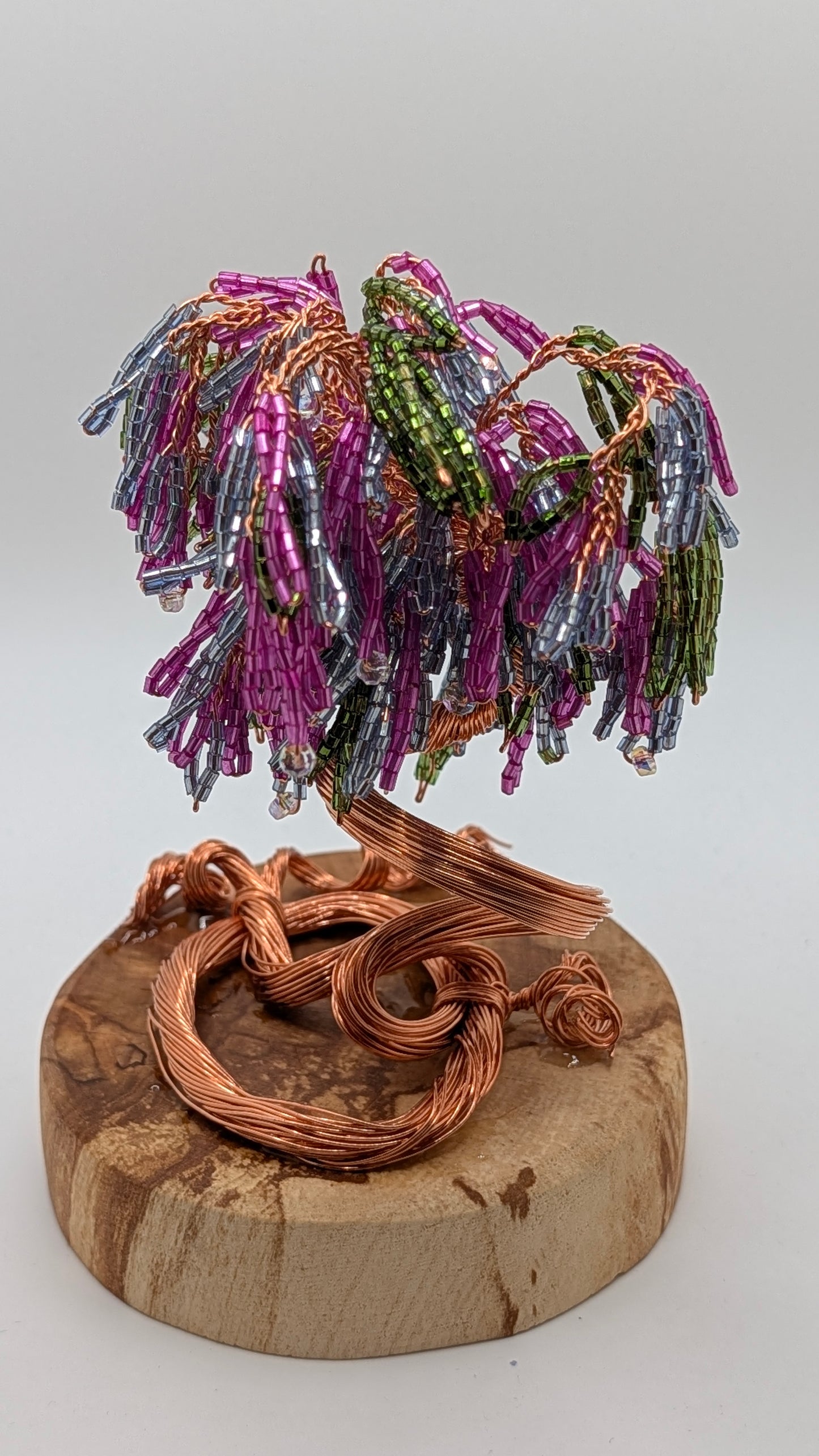 Wisteria Tree — Copper Wire with Pink & Purple Glass Beads