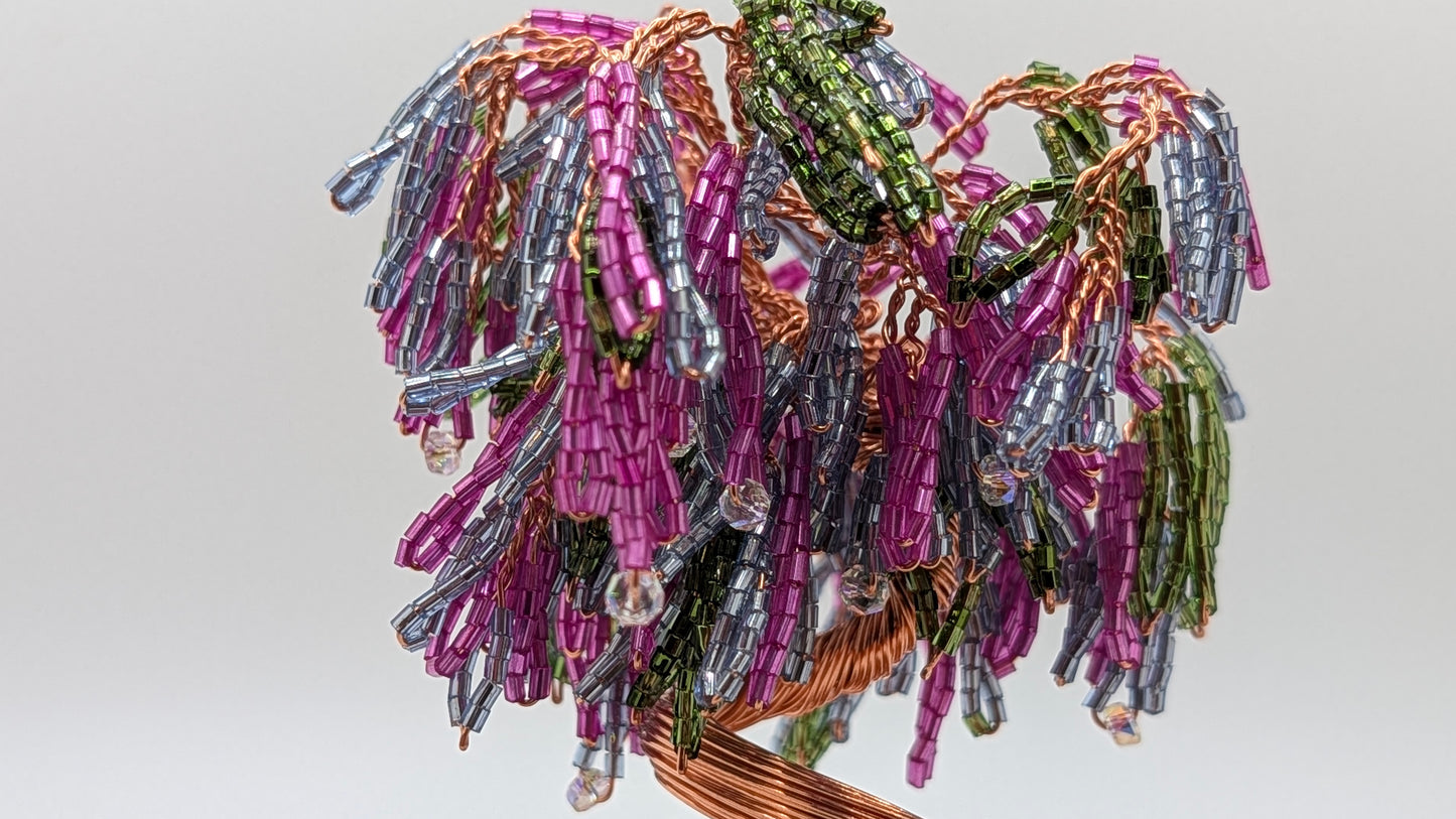 Wisteria Tree — Copper Wire with Pink & Purple Glass Beads