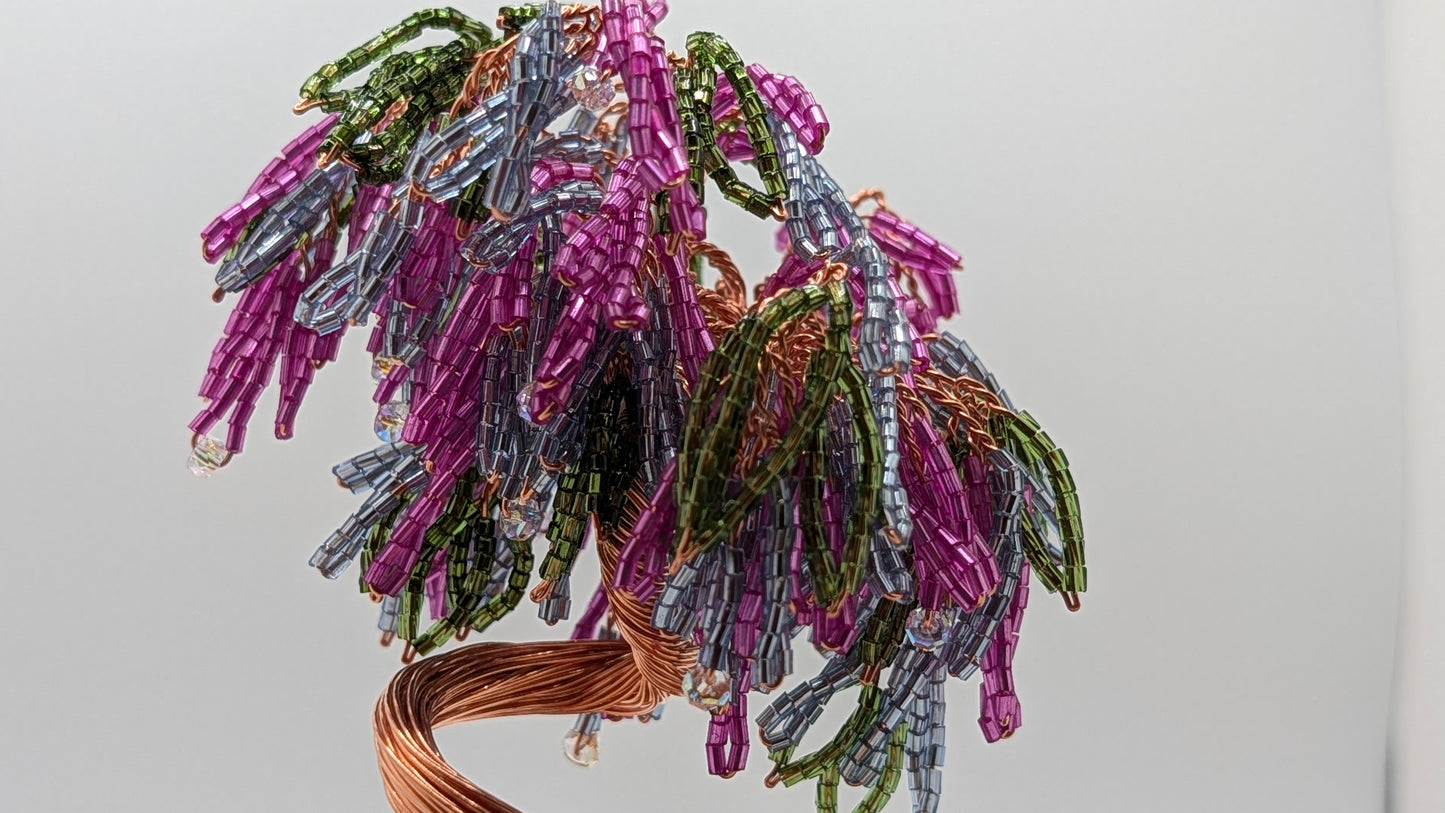 Wisteria Tree — Copper Wire with Pink & Purple Glass Beads