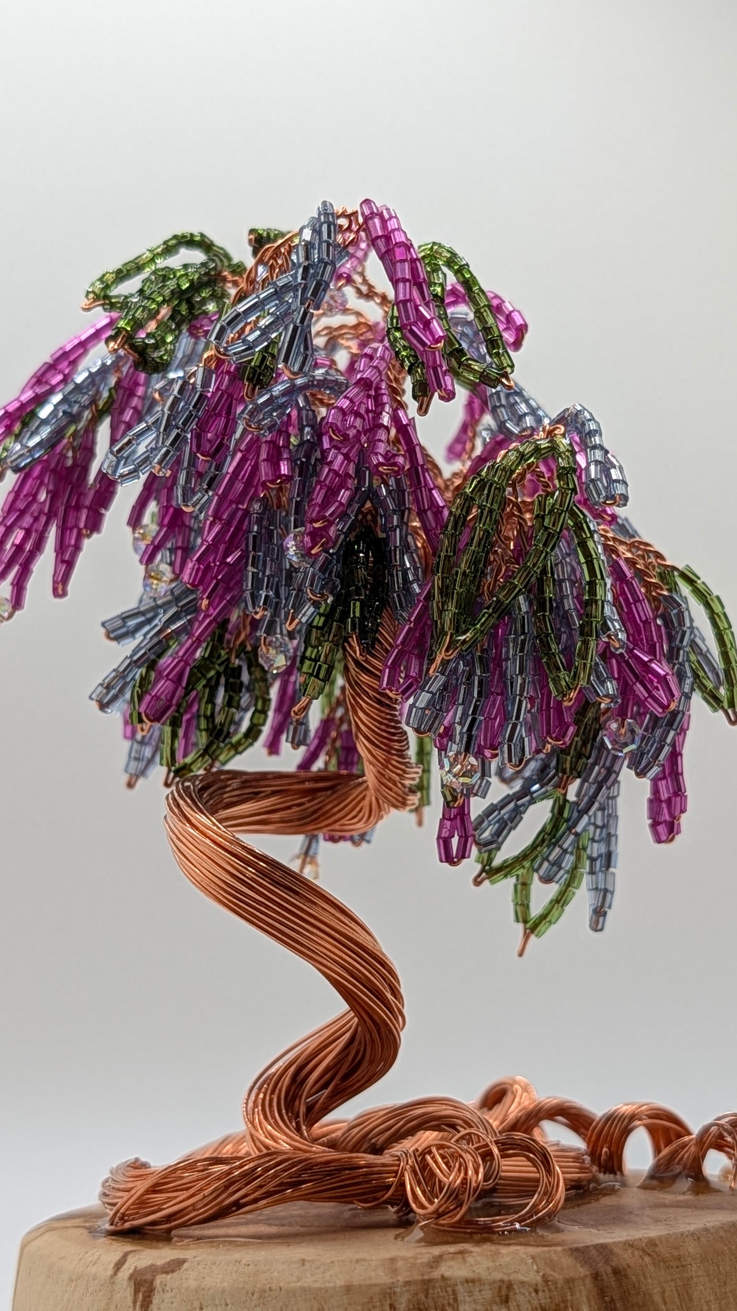 Wisteria Tree — Copper Wire with Pink & Purple Glass Beads