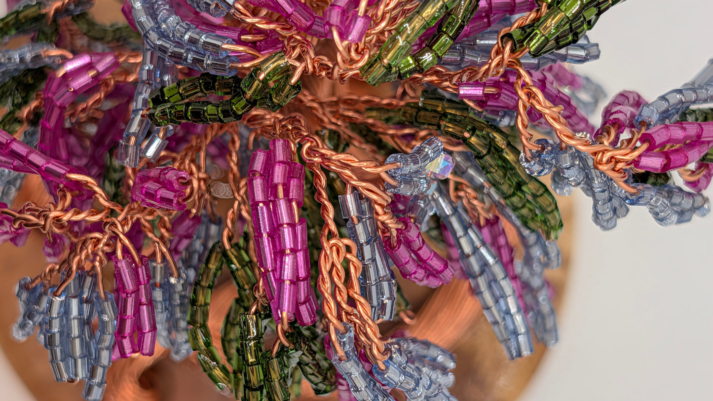 Wisteria Tree — Copper Wire with Pink & Purple Glass Beads