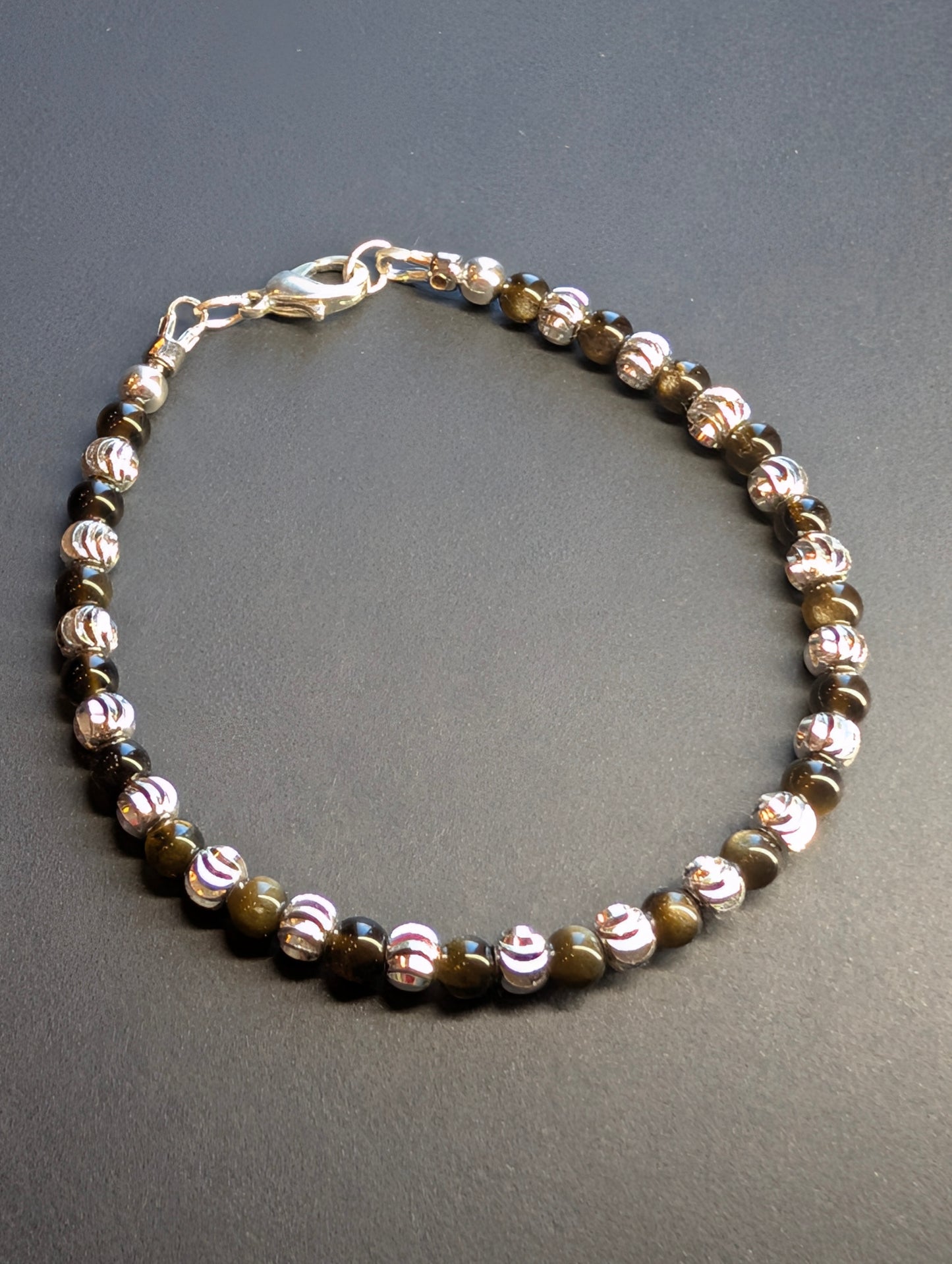 Golden Sheen Obsidian & Silver Bracelet