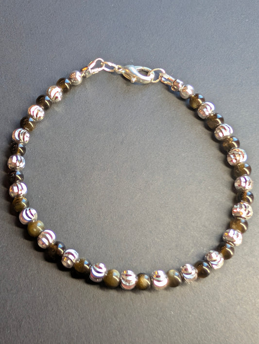 Golden Sheen Obsidian & Silver Bracelet