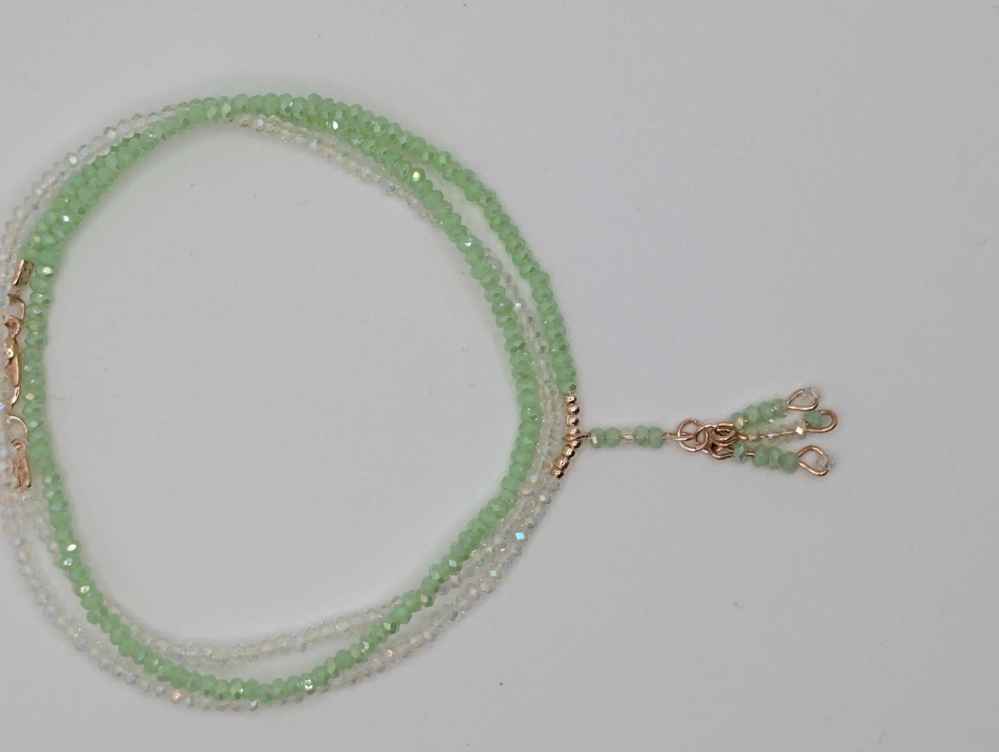 Green & Rainbow Crystal Wrap Bracelet - Gold Accents Healing Jewelry