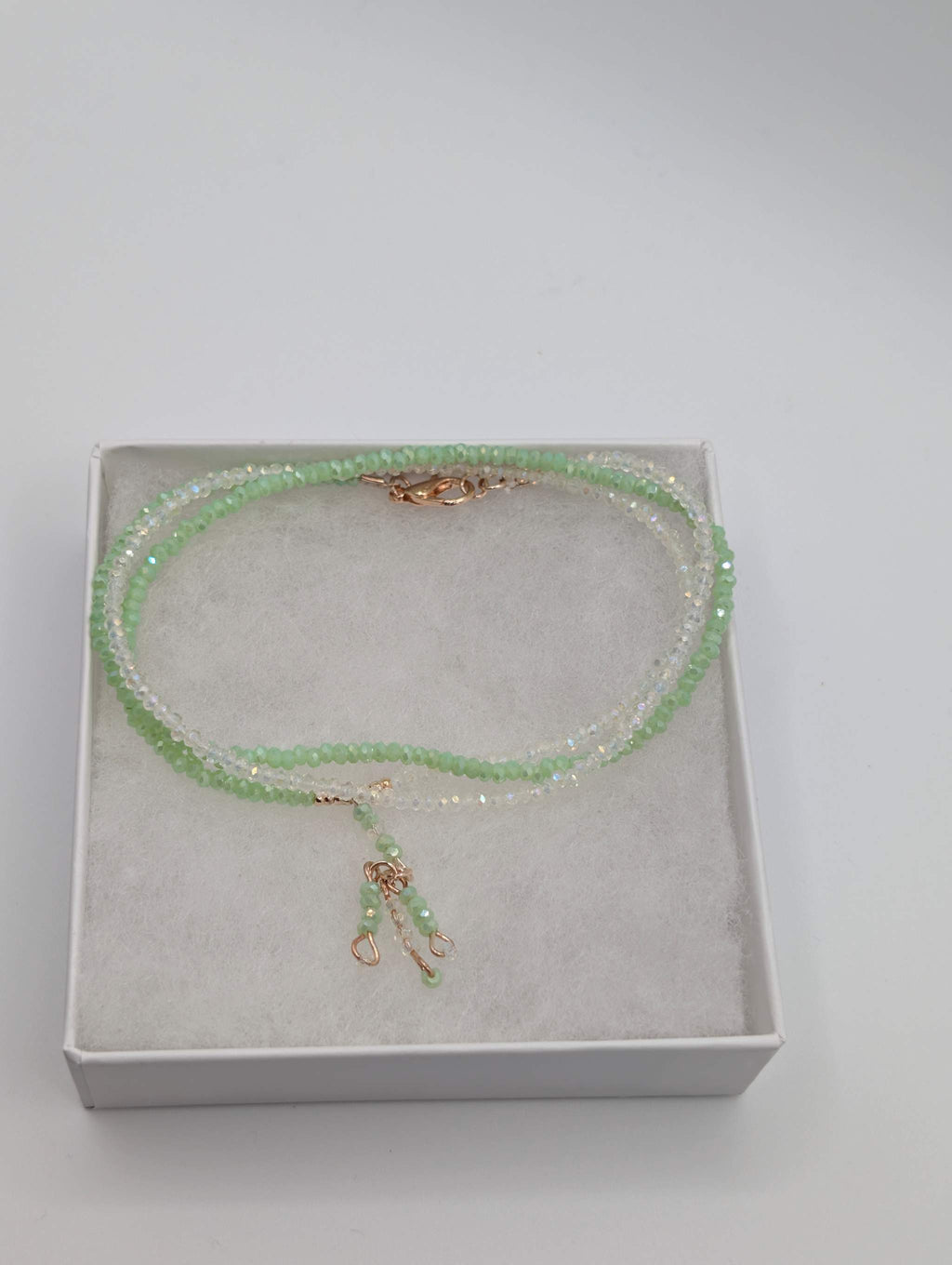 Green & Rainbow Crystal Wrap Bracelet - Gold Accents Healing Jewelry