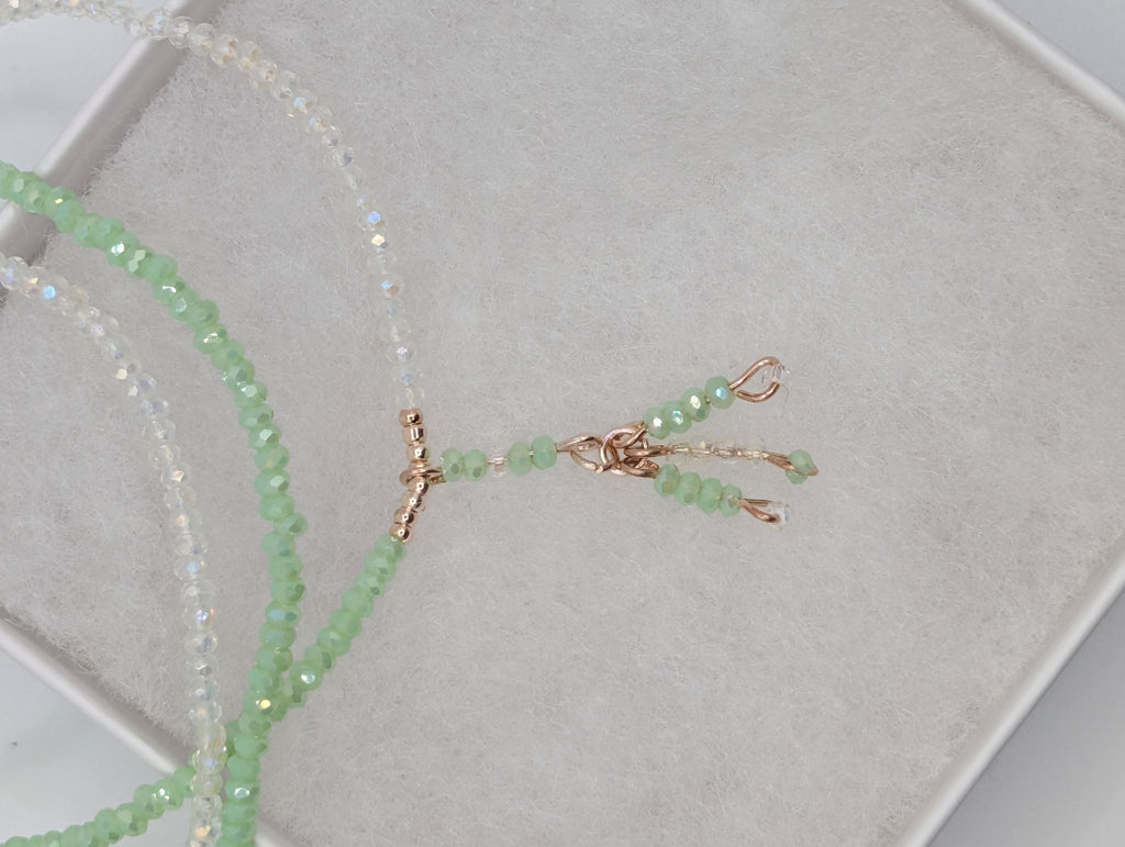 Green & Rainbow Crystal Wrap Bracelet - Gold Accents Healing Jewelry