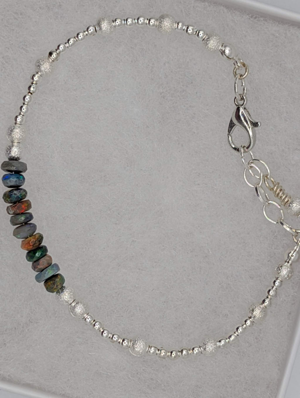 Ethiopian Opal & Silver Bracelet - Rainbow Fire Healing Jewelry