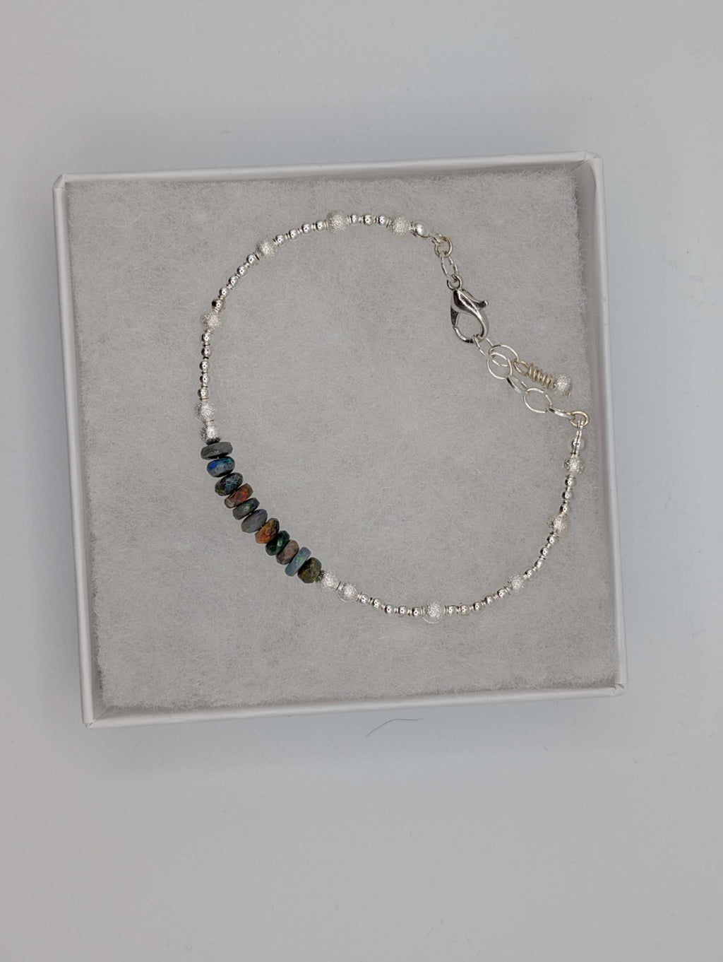 Ethiopian Opal & Silver Bracelet - Rainbow Fire Healing Jewelry