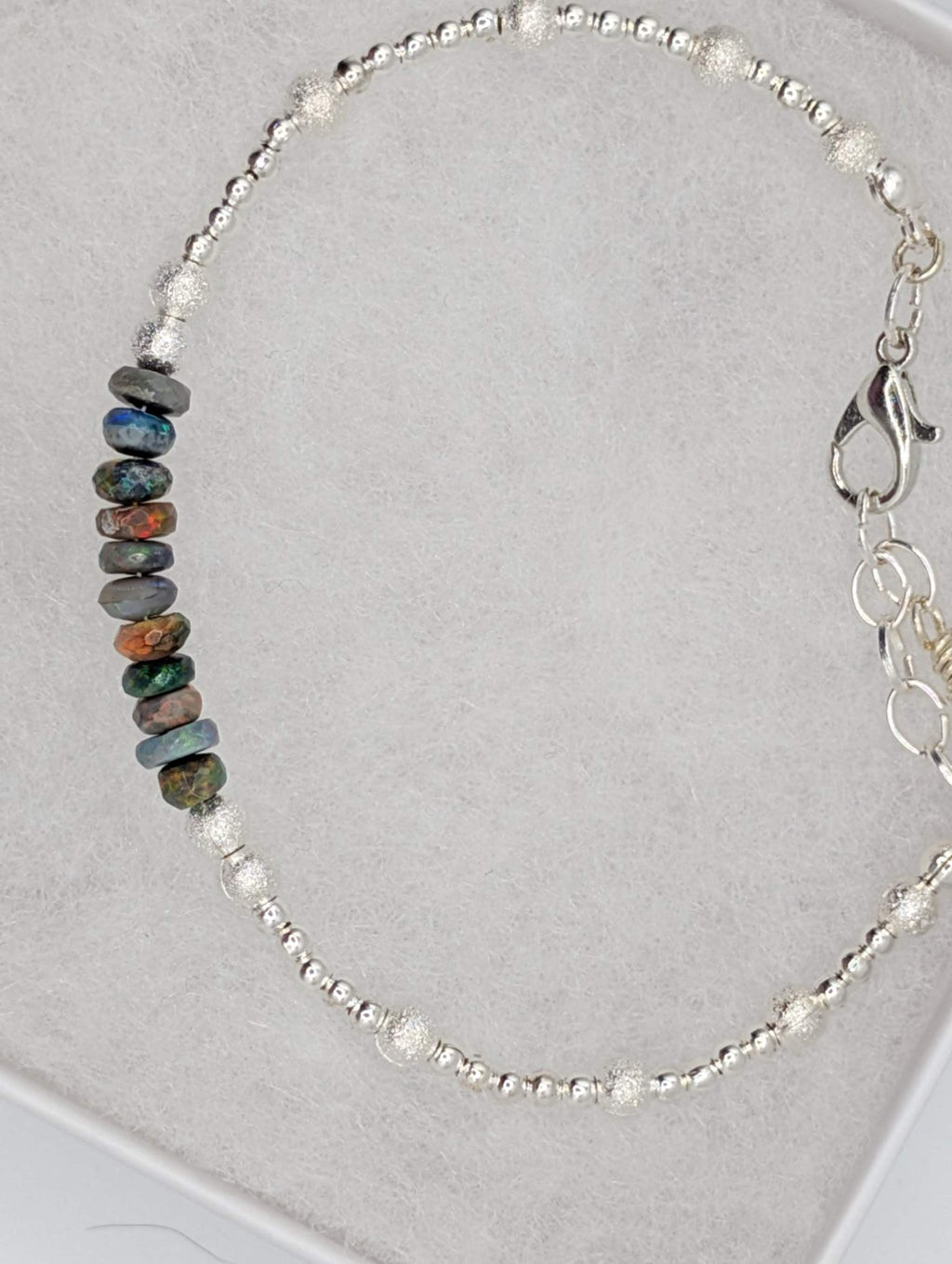 Ethiopian Opal & Silver Bracelet - Rainbow Fire Healing Jewelry