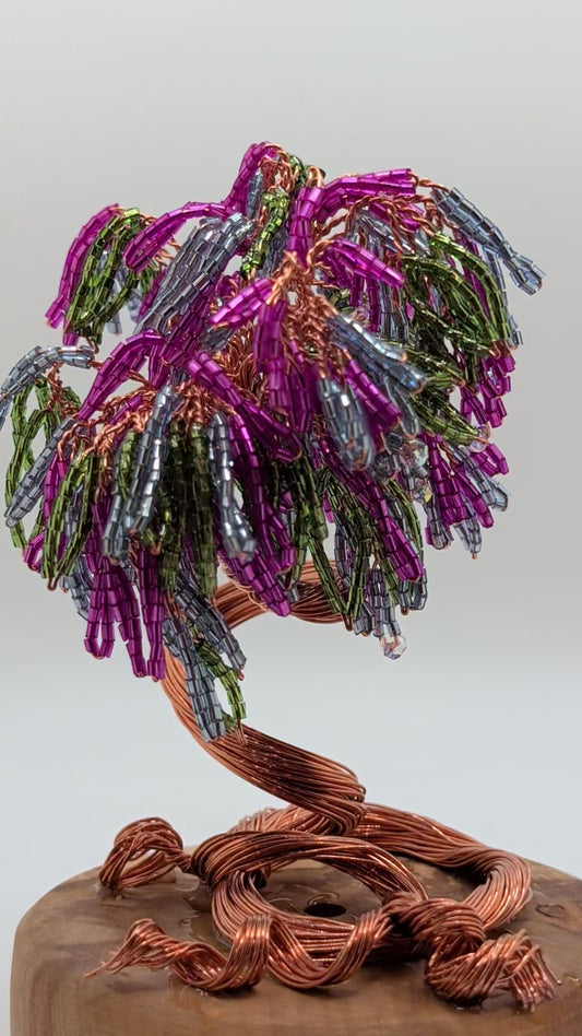 Wisteria Tree — Copper Wire with Pink & Purple Glass Beads