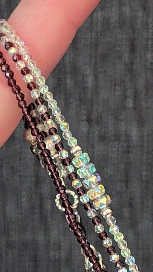 Purple Thunder & Clear AB Crystal Silver Triple Bracelet