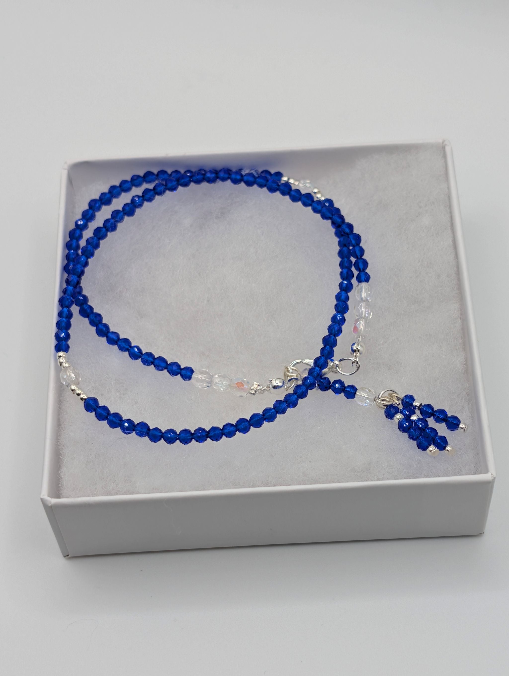 Blue Sapphire Crystal & Silver Wrap Bracelet - Wisdom & Clarity Jewelry